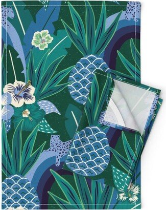 Moody Jungle Tea Towels | Set Of 2 - Tropical Fantasy By Vivdesign Emerald Green Leopard Print Linen Cotton Spoonflower