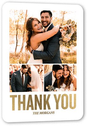 Wedding Thank You Cards: Squared Gratitude Thank You Card, Gold Foil, White, 5X7, Matte, Personalized Foil Cardstock, Rounded