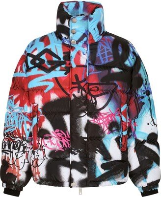 Oversized Graffiti-Print Puffer Jacket