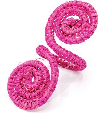 Washein Woven Natural Iraca Straw Pink Spiral Napkin Rings Set Of 4