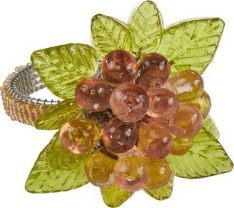Saro Lifestyle Napkin Ring Holders With Beaded Flower And Leaves (Set of 4), Yellow