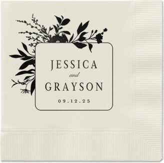 Wedding Napkins: Floral Filigree Napkin, Black, Ecru