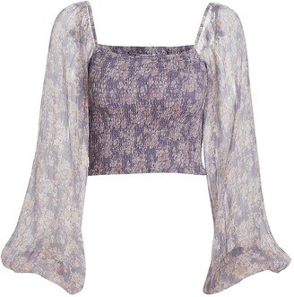 Amelia Smocked Silk Crop Top