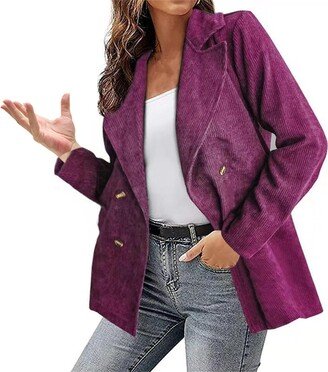 Generic Women's Lapel Jacket Coat Tops Fall Winter New Casual Fashion Jacket Solid Suit Button Coat Big Coats for (d-Red