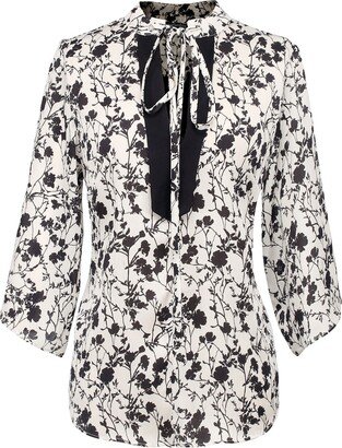 Smart and Joy Tulip Sleeves Blouse With Monochrome Floral Print