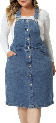 Agnes Orinda Women's Plus Size Jeans Button Front Adjustable Strap Denim Overall Dress Gray Blue 4X