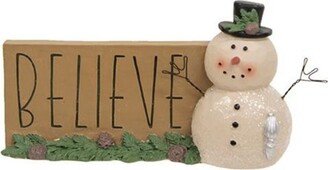 Believe Winter Greenery Resin Snowman Plaque - H- 2.75 in. W - 1.25 in. L- 5.00 in.