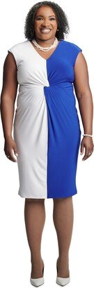 Women's Twisted-Front Colorblocked Cap-Sleeve Dress - Royal Blue/white