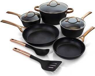 Allsberg 10 Piece Aluminum Nonstick Cookware Set with Lids and Bronze Handles