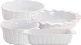 Elite Stoneware Gracious Dining 4 Piece Bakeware Set in White