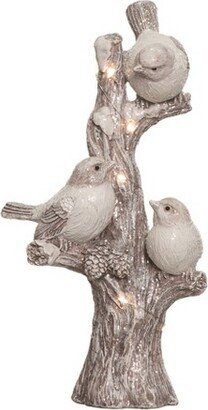 Resin 11 in. Silver Christmas Light Up Glitter Winter Bird Figurine