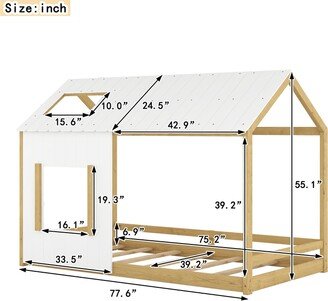 RASOO Twin Size House Bed Kids Beds Modern Wood Big Twin Bed with Roof and Window