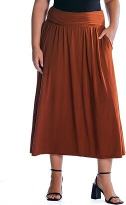 24seven Comfort Apparel Womens Plus Size Foldover Maxi Skirt With Pockets-P006570-Tobacco