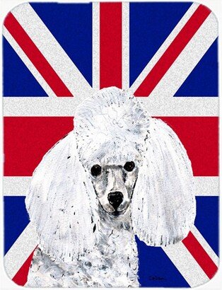 SC9886LCB White Toy Poodle With English Union Jack British Flag Glass Cutting Board