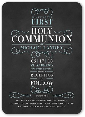 First Communion Invitations: Christening Cross Boy Communion Invitation, Blue, Standard Smooth Cardstock, Rounded