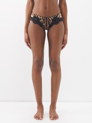 Lace-trim Leopard-print Silk-blend Briefs