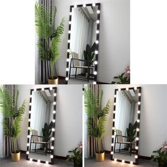 TONWIN Large Floor Dressing Mirror with LED, Wall Mounted Full Body Mirror - Black