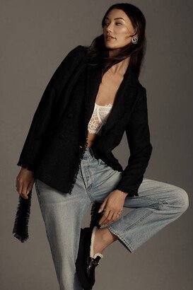 Frayed Edge Belted Blazer Jacket