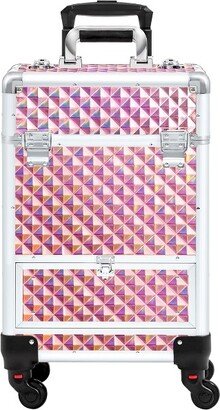 Rolling Makeup Train Case Aluminum Cosmetic Case, Glitter Pink