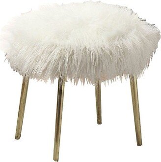 Faux Fur Upholstery Ottoman in White and Gold