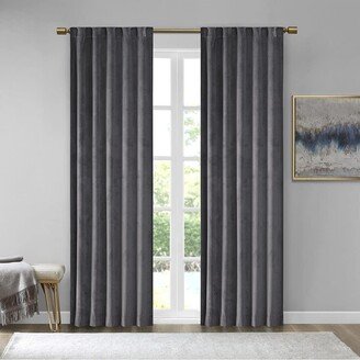 Gracie Mills Modern Polyester Solid Velvet Window Curtain Pair, Charcoal - 37x63