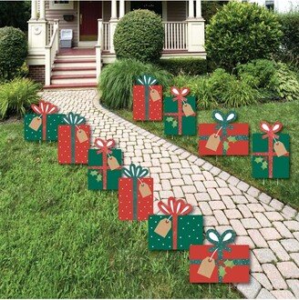 Big Dot of Happiness Happy Holiday Presents - Lawn Decorations - Outdoor Christmas Party Yard Decorations - 10 Piece