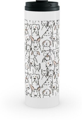 Travel Mugs: Peach Pop Doodle Dogs - Black And White Stainless Mug, White, 16Oz, White