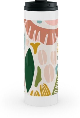 Travel Mugs: Tropical Adventure Woodcut - Multi Stainless Mug, White, 16Oz, Multicolor