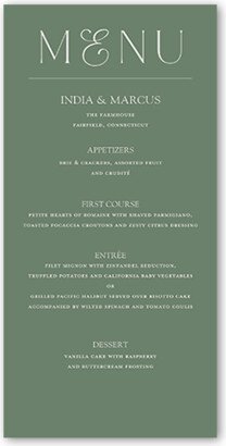 Wedding Menu Cards: Fancy Feature Wedding Menu, Green, 4X8 Flat Menu, Matte, Signature Smooth Cardstock, Square