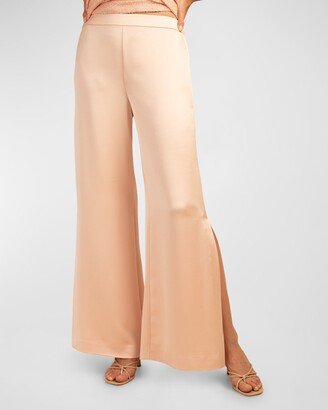 Sunset Satin Wide-Leg Pants with Split Hem