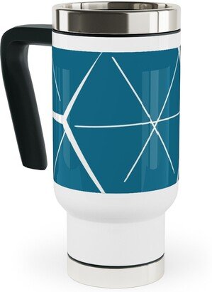 Travel Mugs: Hexagons - Blue Travel Mug With Handle, 17Oz, Blue