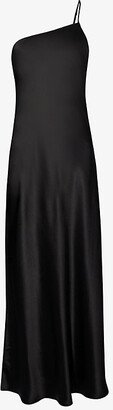 aison Essentiele Womens Black One-shoulder Sleeveless Silk axi Dress