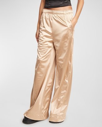 Wide-Leg Satin Pull-On Pants