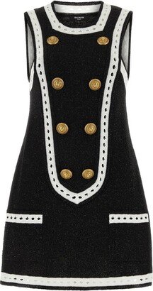 Button Embellished Sleeveless Mini Dress