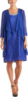 Petite Glitter Lace Dress & Waterfall Jacket