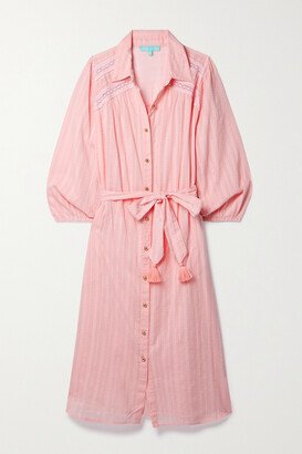 Cressida Belted Crochet-trimmed Cotton-jacquard Shirt Dress - Pink