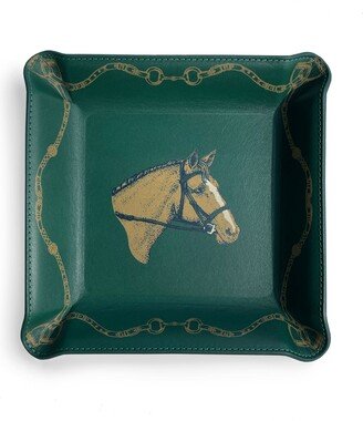 Gold Horse Leather Catchall, Equestrian Chic, Hunter Green