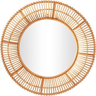 GINGER BIRCH STUDIO Brown Rattan Handmade Weaved Frame Wall Mirror