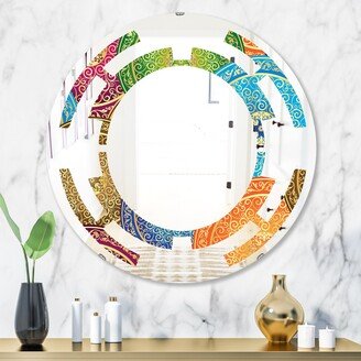 Designart 'Circular Retro Design IV' Printed Modern Round or Oval Wall Mirror - Space - Multi