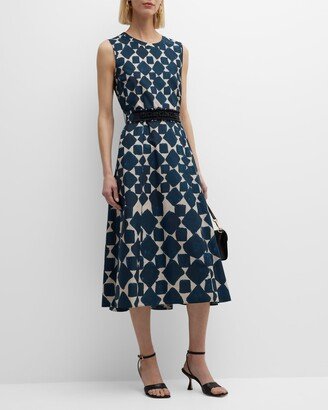 Note Geo-Print Strass Belted Midi Dress