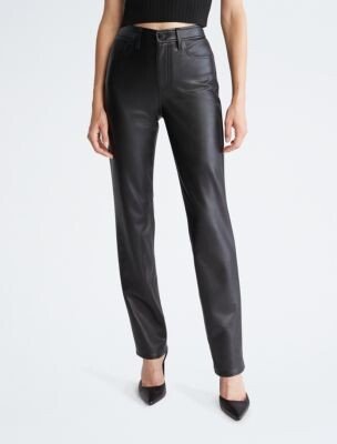 Faux Leather Straight Leg Pants-AD