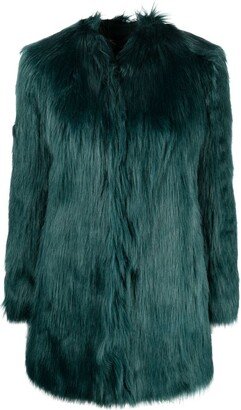 Collarless Fitted Faux-Fur Coat