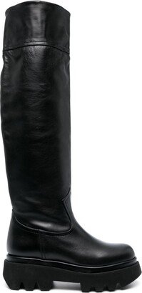 Ridged-Sole Leather Boots