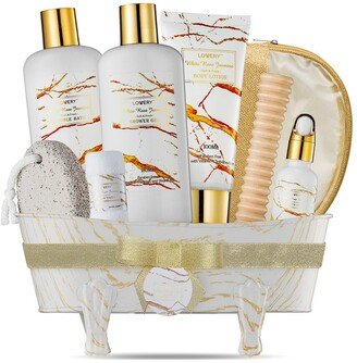 Lovery White Rose Jasmine Spa Kit, 9Pc Marbleized Skincare Pampering Package-AA