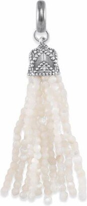 Beaded Vintage Silver Tassel Charm in Ivory Pearl