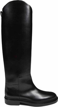 Black real leather knee-high boots