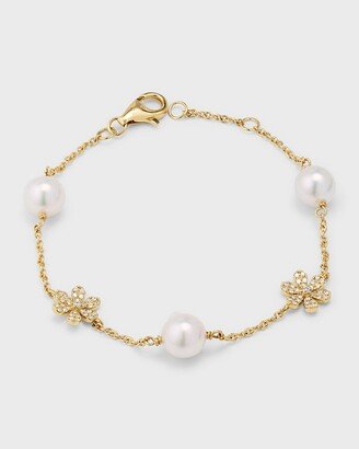 Pearls By Shari 18K Yellow Gold Akoya Pearl and Diamond Daisy Bracelet, 7L