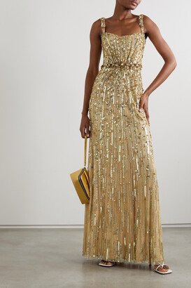 Bright Gem Embellished Tulle Gown - Gold