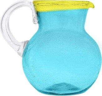 Amici Home Acapulco Pitcher, Authentic Mexican Handmade, Glassware for Margaritas, Lemonade, Round Blue Glass, Yellow Rimmed,80-Ounce