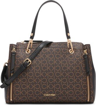 Garnet Signature Triple Compartment Top Zipper Satchel - Brown Khaki/Black